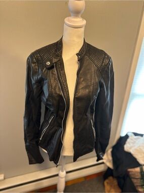 Classic Black Leather Moto Jacket - Women